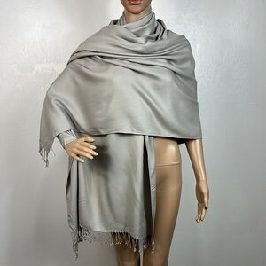 Valerie Stevens Viscose Gray Fringe Trim Wrap Scarf Shawl